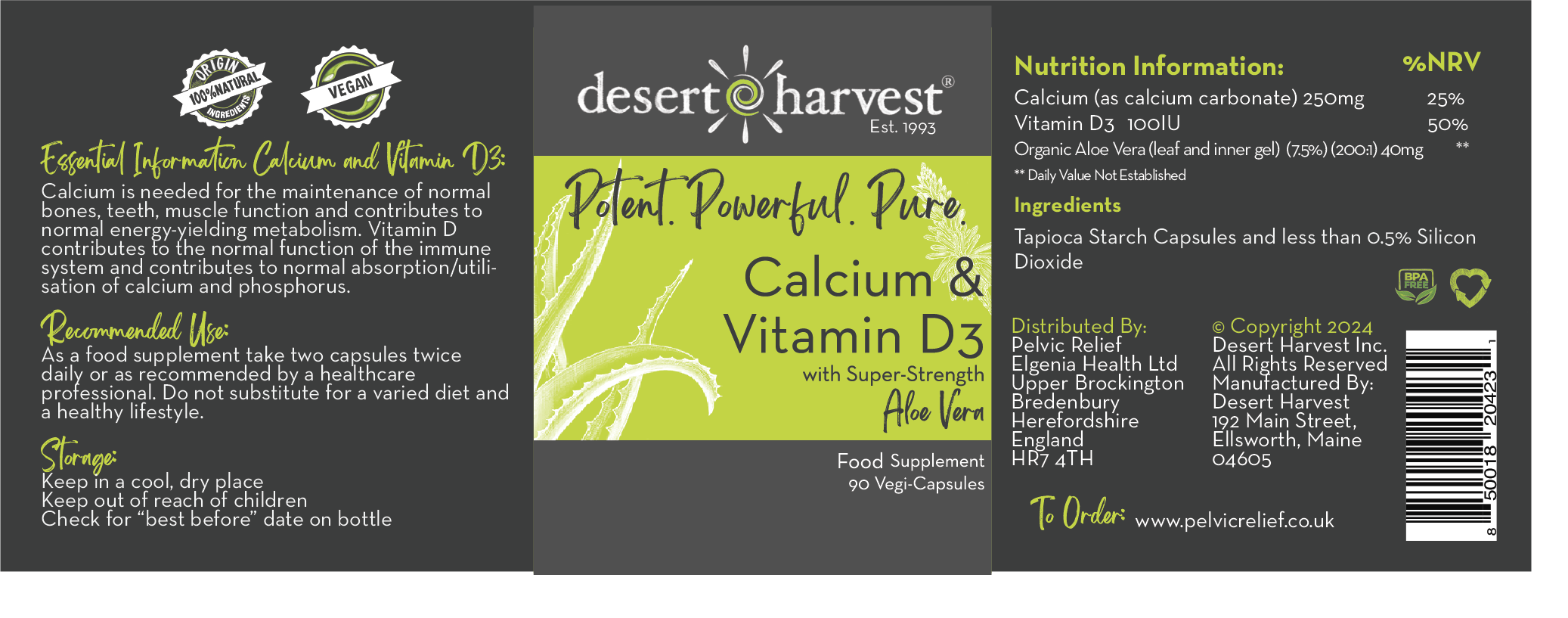 DESERT HARVEST CALCIUM AND VITAMIN D3 SUPPLEMENTS