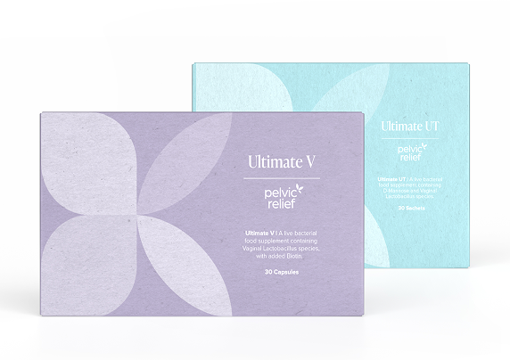 Ultimate V and Ultimate UT probiotic product boxes.